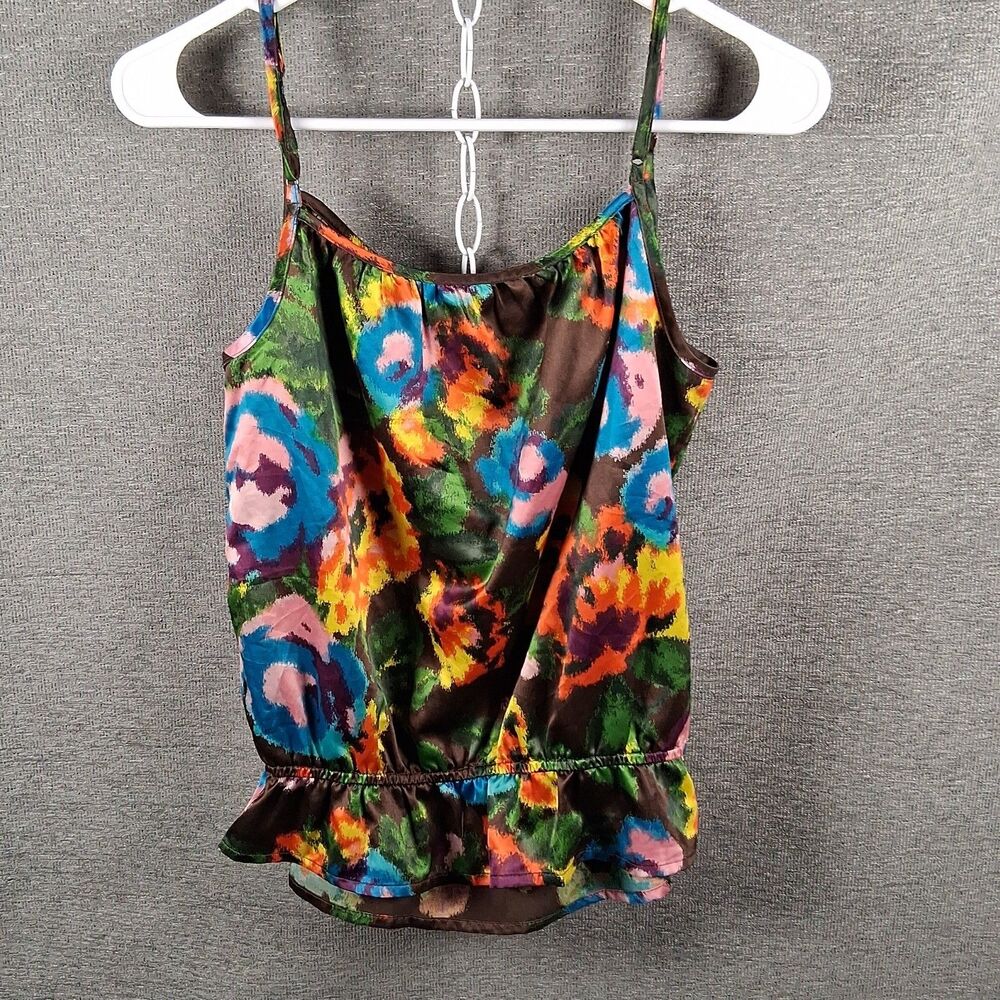 Old Navy Boho Floral Satin Cami Tank Top Vibrant Bohemian Festival Size M